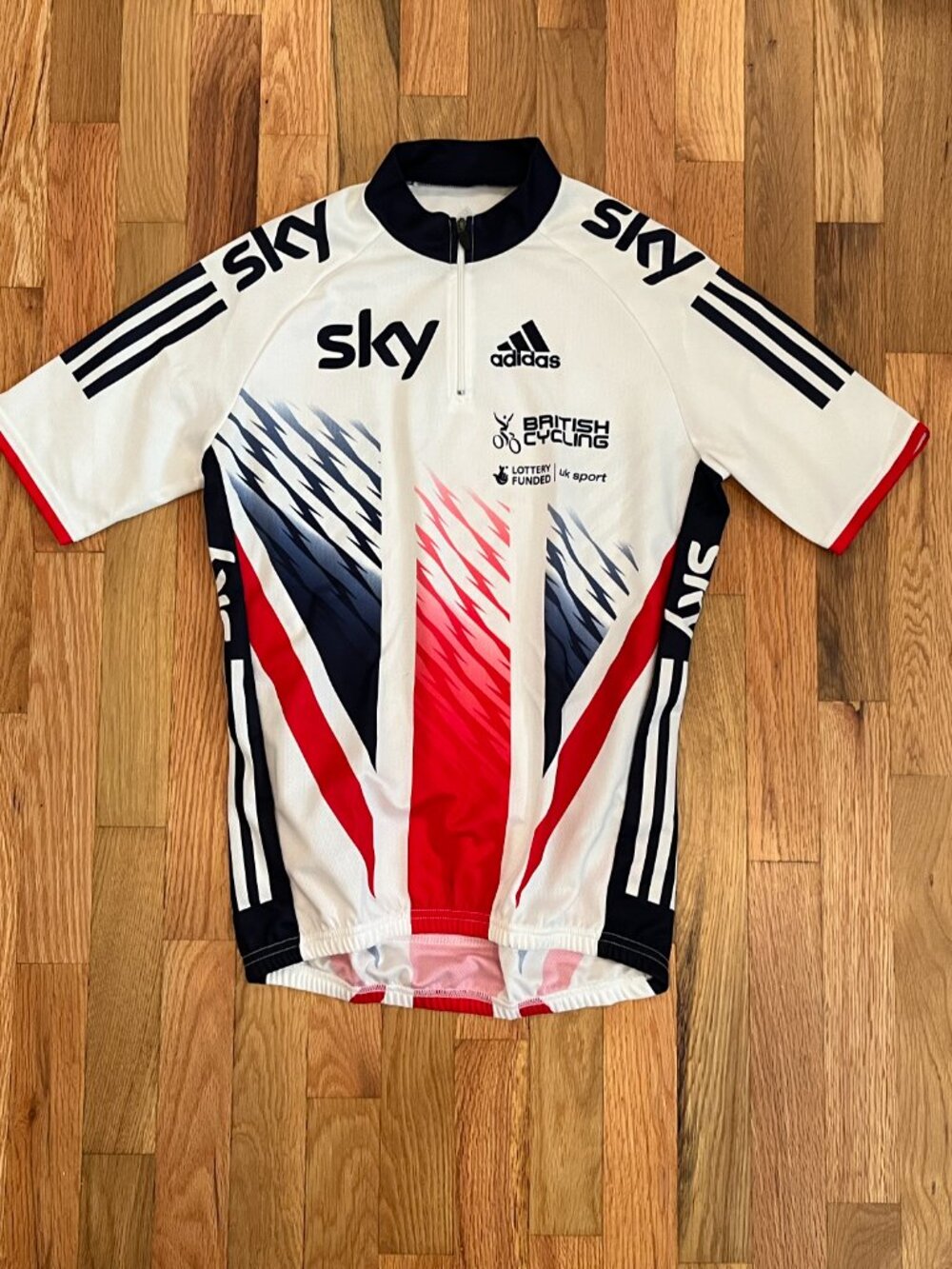 Men's Medium Adidas Team Sky Short Sleeve Zip Cycling Jersey